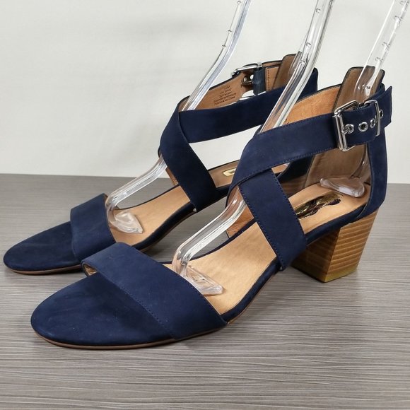Halogen Criss Cross Strap Block Heel Sandals, Navy Suede, Womens Size 11 M - Picture 3 of 13